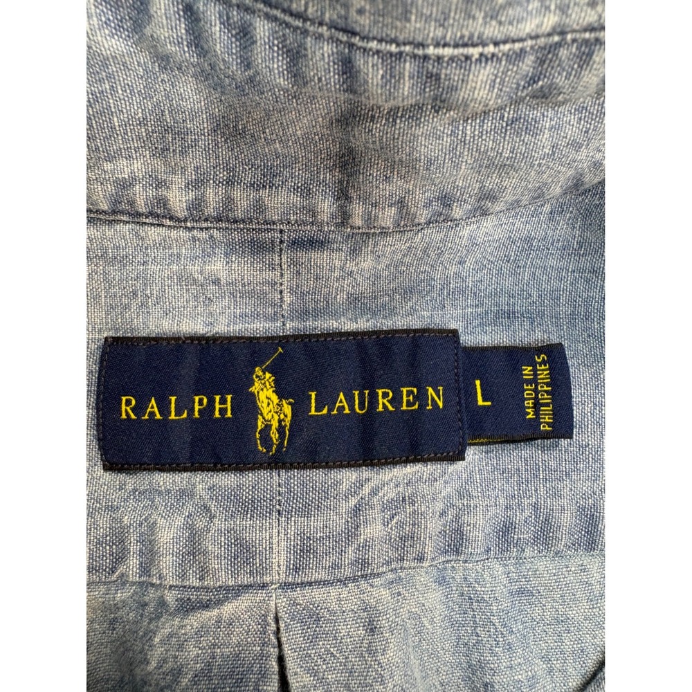 Ralph Lauren Mens L Light Blue Chambray Button Down Shirt Long Sleeve Pony Logo - Picture 5 of 6
